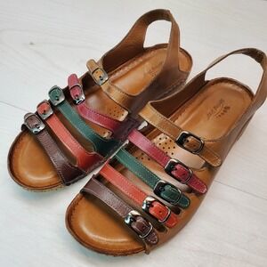 Spring Step Women's Brown Multi Color Buckle Slingback Sandals Size 9‎